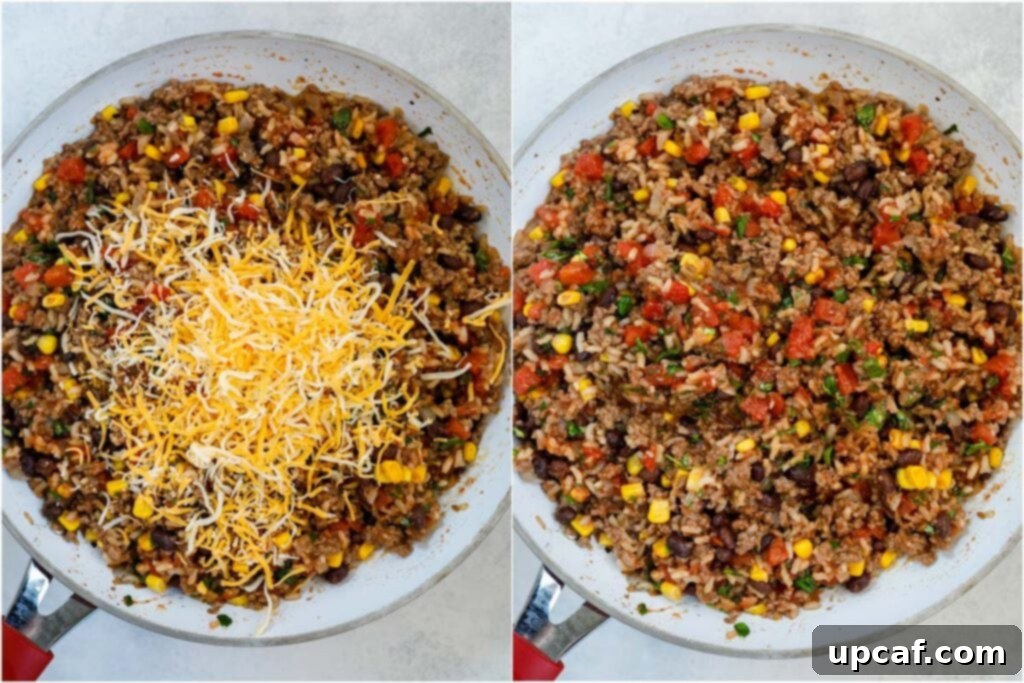 Nutrient-Packed Bell Pepper Boats 4 top down shot of ground beef mix in a skillet